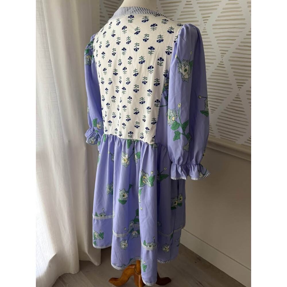Boutique Women’s XL Violet Floral Puff Patchwork Shirt Dresses - Picture 7 of 8